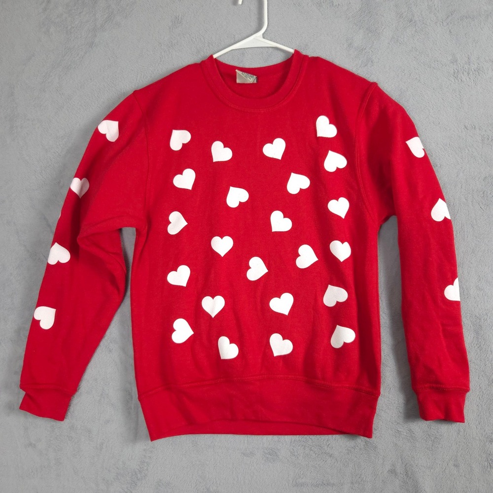 Pacific & Co. Sweatshirt Womens Small Red Excellent Heart Print Fleece Pullover